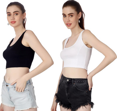 PINOVO Casual Solid Women White, Black Top