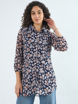 HouseOfCommon Women Printed Casual Blue Shirt