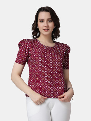 POPWINGS Casual Striped Women Maroon, Yellow, White Top