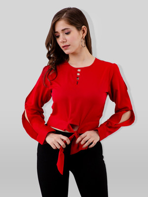 Azzurra Party Solid Women Red Top