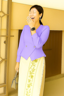 Stitchvila Casual Self Design Women Purple Top