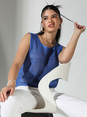 SHOWOFFFF Casual Solid Women Blue Top