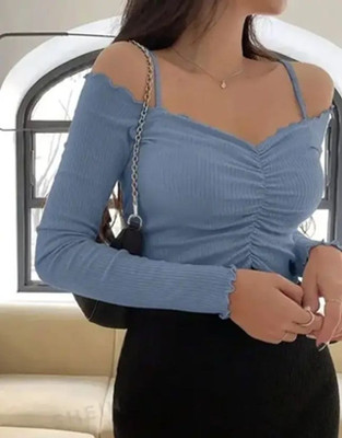 Mcgluwa Casual Solid Women Light Blue Top
