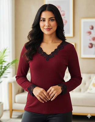 Angarkha Casual Solid Women Black Top