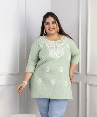 Lee Moda Casual Embroidered Women Light Green Top