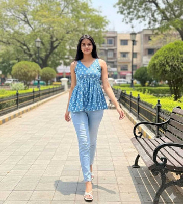 MISHTI TEXTILE Casual Floral Print Women Blue Top