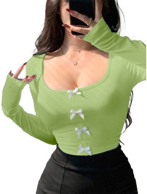 TIVANTE Casual Self Design Women Light Green Top