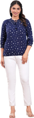 Pittra4ever Casual Printed Women Dark Blue Top