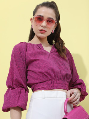 Tokyo Talkies Casual Printed Women Pink Top
