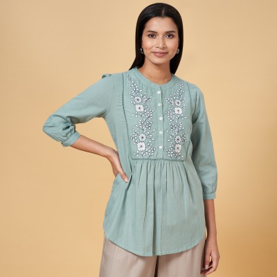 Akkriti by Pantaloons Casual Embroidered Women Blue Top