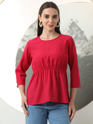 fithub Casual Solid Women Pink Top