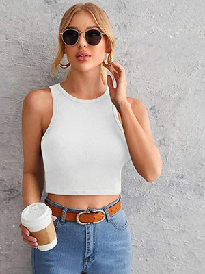 TUSI Casual Solid Women White Top