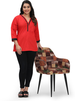 LINGRA Casual Solid Women Red Top