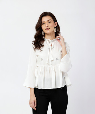 AskStar Casual Self Design Women White Top