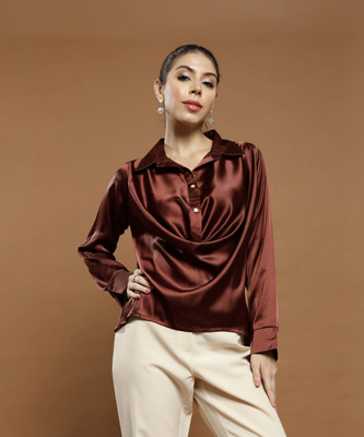 ATHENA Casual Solid Women Brown Top
