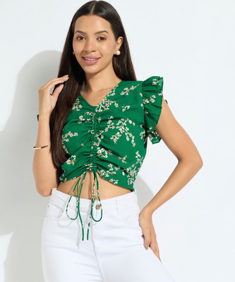 TRUSTROW Casual Floral Print Women Green Top