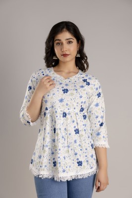 FASHION YATRA Casual Printed Women Blue Top