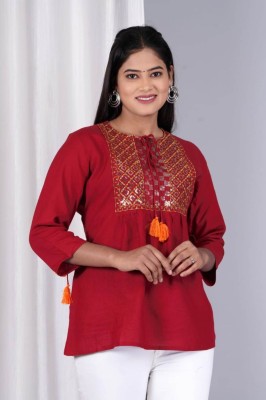 SHITAL ENTERPRISES Casual Embroidered Women Red Top