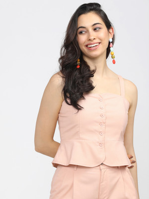 Tokyo Talkies Casual Solid Women Pink Top