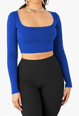 TrendyAura Casual Solid Women Blue Top