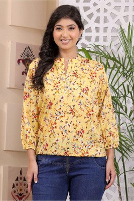 VSUNDRA Party Printed Women Yellow Top