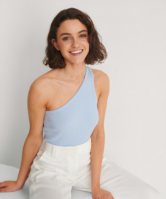 Redamancii Casual Solid Women Light Blue Top