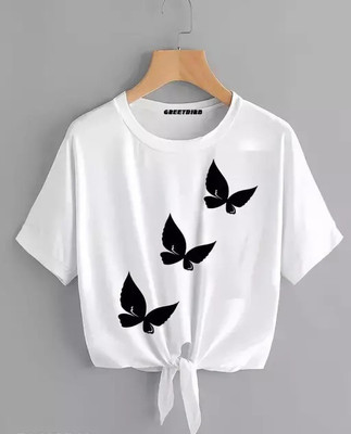 GEETU LOOKS Casual Graphic Print Women White Top