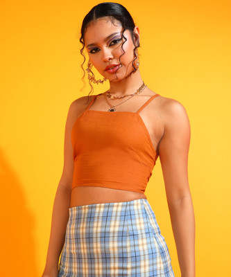 Azzurra Party Solid Women Orange Top