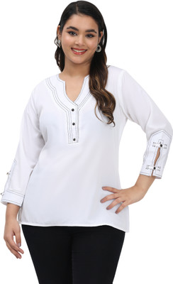 MASSIDESIGN Casual Solid Women White Top