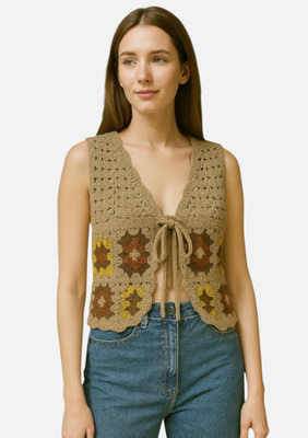 Emprace Casual Self Design Women Brown Top