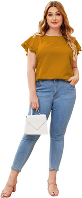 SZN Casual Solid Women Yellow Top