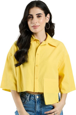 DRAPE AND DAZZLE Party Solid Women Yellow Top