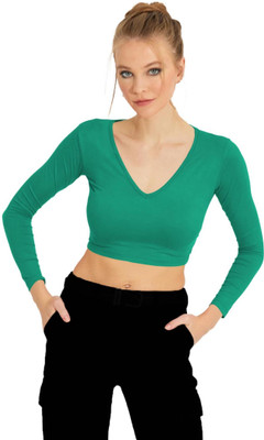 THE BLAZZE Casual Solid Women Green Top