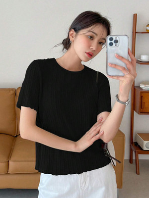 veshh Casual Self Design Women Black Top