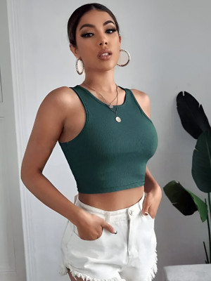 toystshirt Casual Solid Women Dark Green Top