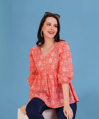 Maheshvi Casual Floral Print Women Pink Top