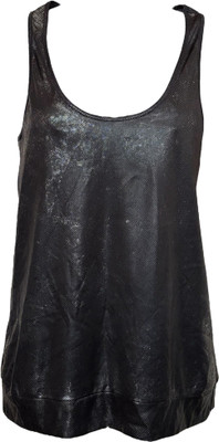 Stylista Fashion Boutique Girls Casual Polyester Lurex Blend Tank Top(Black, Pack of 1)