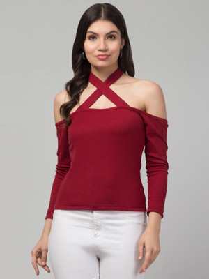 Tanushk Casual Solid Women Maroon Top