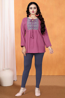 MAPRI Casual Embroidered Women Maroon Top
