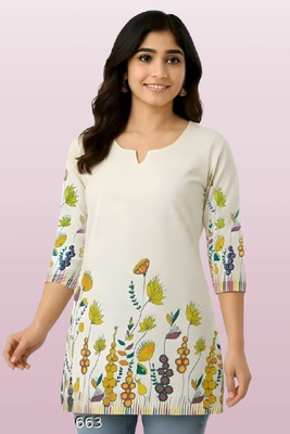 Narrow Fashion Casual Floral Print Women Beige Top