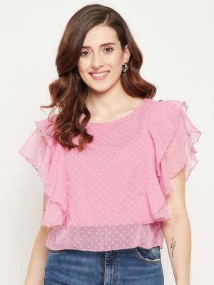 BITTERLIME Casual Self Design Women Pink Top