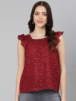 OXOLLOXO Casual Polka Print Women Maroon Top