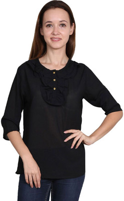 Moda Rapido Casual Solid Women Black Top