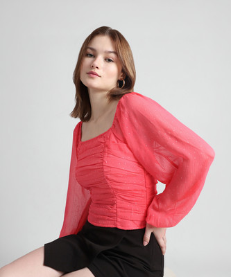 ONLY Casual Solid Women White, Pink Top