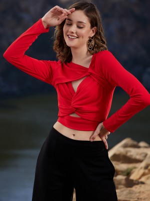 ATHENA Casual Solid Women Red Top