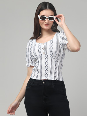 clobug Casual Printed Women White, Black Top