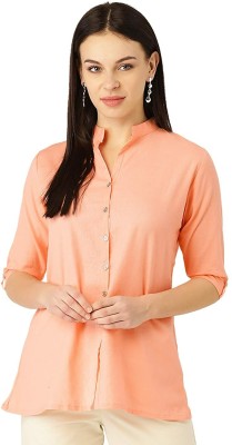 Vastraa Fusion Casual 3/4 Sleeve Solid Women Orange Top