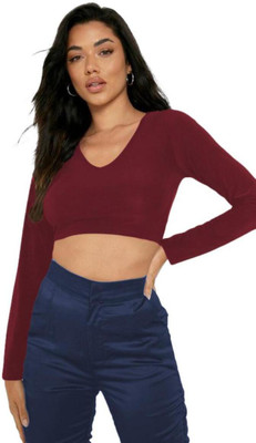 THE BLAZZE Casual Solid Women Maroon Top