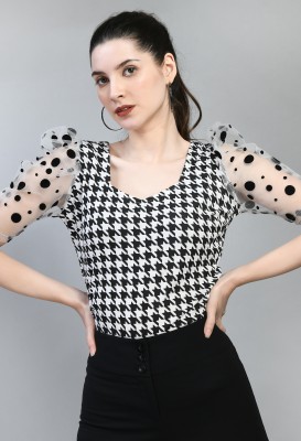 IUGA Casual Polka Print Women Black, White Top