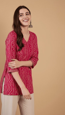 Mahira's Comfort Party Printed Women Pink Top